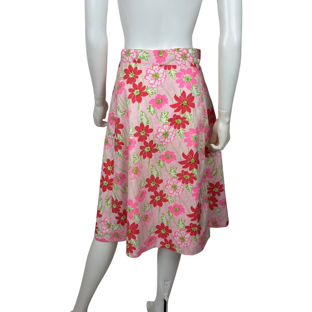 Vintage 70s Wrap Skirt Womens M Neon Pink Red Floral Print Liza by Lilly Pulitze - Picture 7 of 9